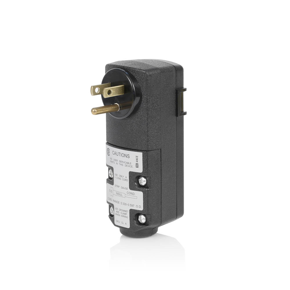 15A Grounded Self-Test Right-Angle GFCI Plug, Black