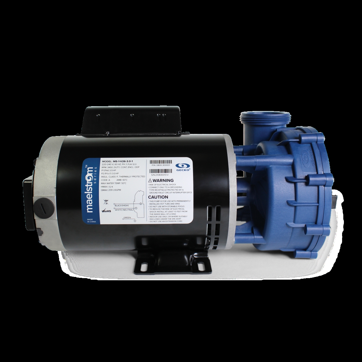 0800-390001 96 in. Pump Cord 3.0HP 230V 1-speed 12A 2 in. MBT Side Discharge 56 Frame with Unions Maelstrom