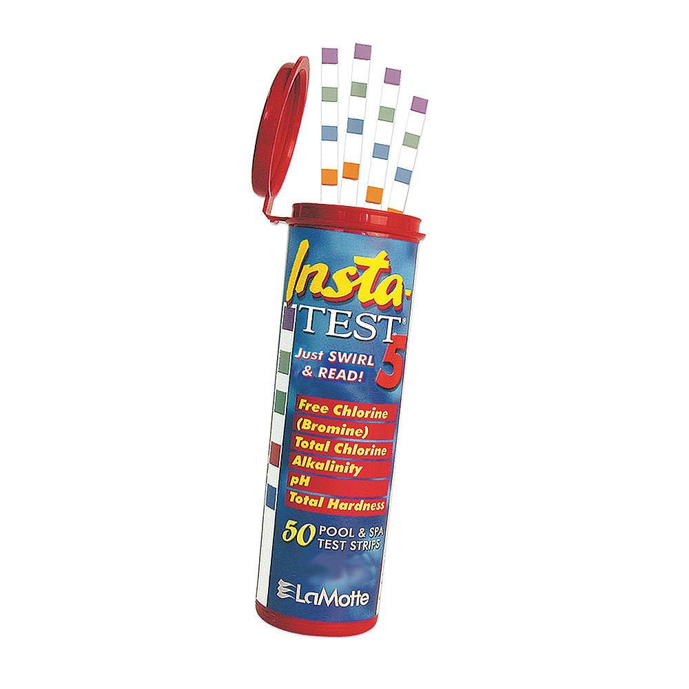 Insta-Test5 Water Testing Test Strips - Chlorine & Bromine Total Chlorine PH Alkaline & Hardness - 50 Count