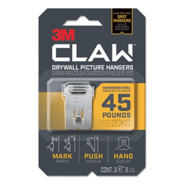Picture of 3M MMM3PH45M3ES 45 lbs Holds Claw Drywall Picture Hanger - 3 Hooks & 3 Spot Markers&#44; Stainless Steel