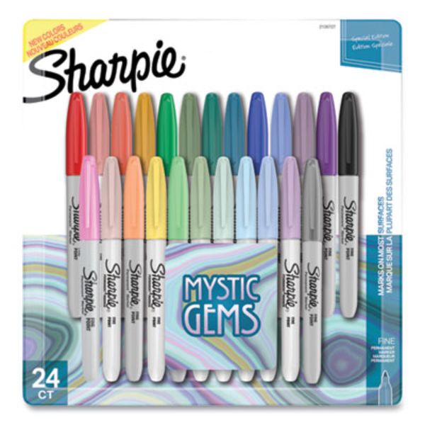 Sharpie  Mystic Gems Markers with Fine Bullet Tip, Multi Color - 24 Per Pack