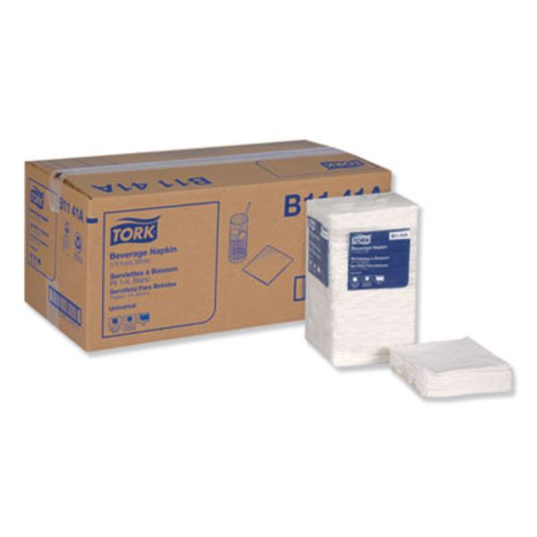 Picture of Tork TRKB1141A 9.125 x 9.125 in. 0.25 Fold 1-Ply Poly-Pack Universal Beverage Napkin, White - Pack of 8
