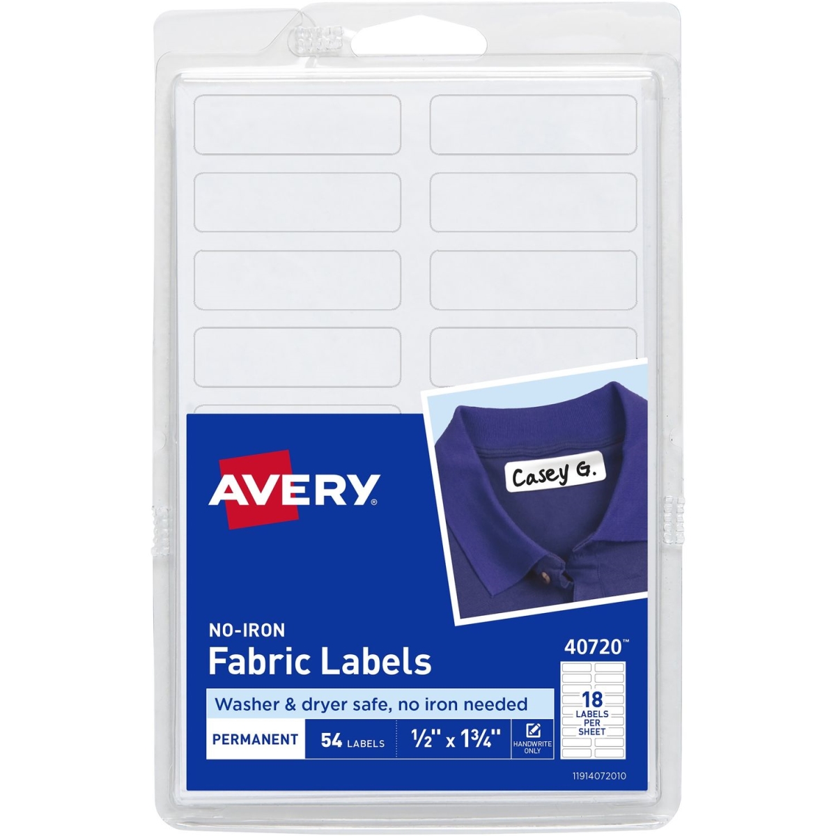 AVE40720 No-Iron Fabric Labels, White - 18 per Sheet