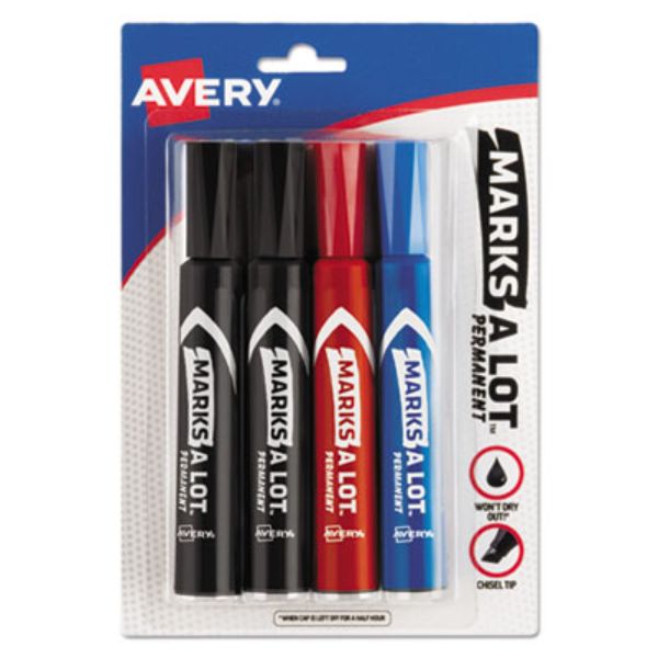 AVE07905 Regular Desk-Style Permanent Marker for Broad Chisel Tip, Multi Color - Set of 4