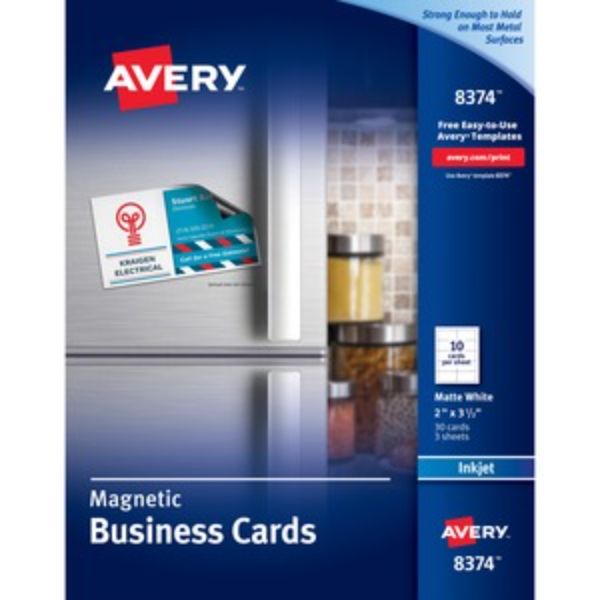 AVE08374 2 x 3.5 in. Magnetic Inkjet Business Card, White