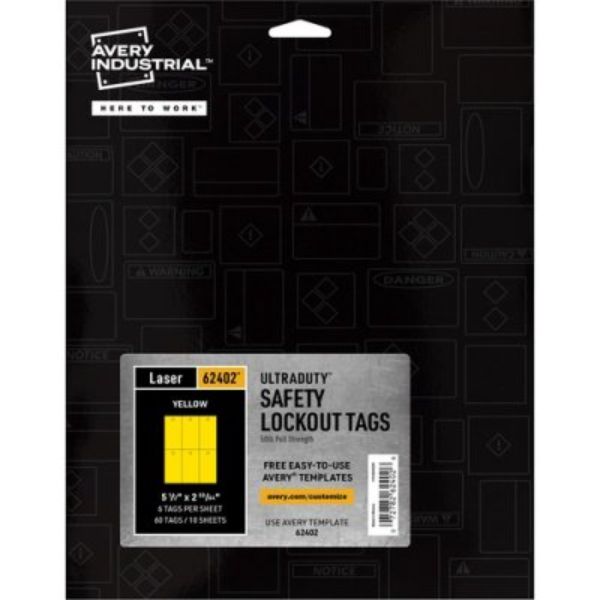 Picture of Avery AVE62402 UltraDuty Lock Out Hang Tags&#44; Yellow