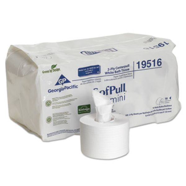 GPC19516 5.25 x 8.4 in. 2-Ply Septic Safe Georgia-Pacific Mini Centerpull Bath Tissue, White - 500 Sheets Per Roll - Pack of 16