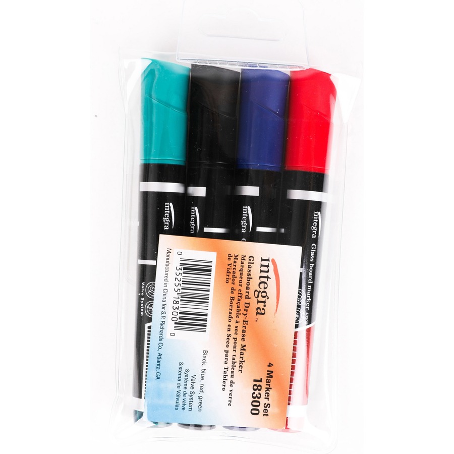 Integra ITA18300 Glass Dry Erase Marker, Assorted Color - Pack of 4