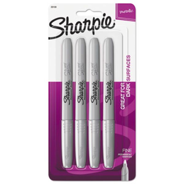 Sharpie SAN39109PP Metallic Fine Point Permanent Markers - Bullet Tip, Silver - 4 Per Pack