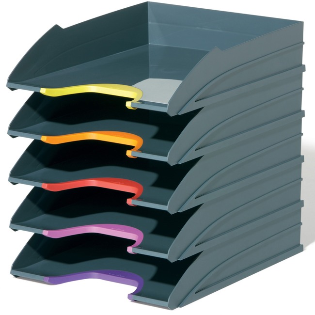 Stackable 5 Letter Tray, Gray - Set of 5