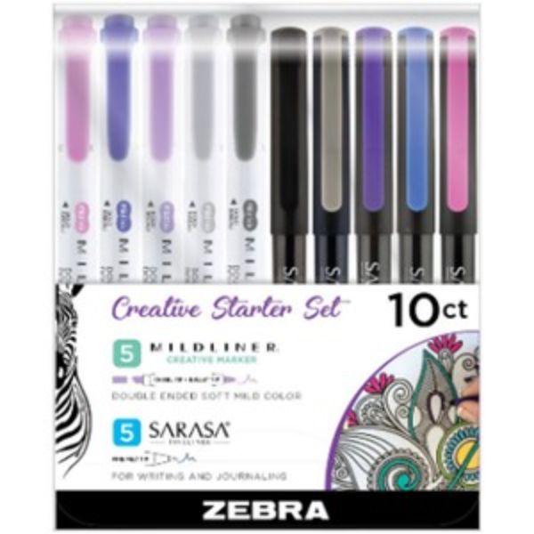 Sarasa Pens & Mildliner Creative Starter Kit, Multi Color - Pack of 10