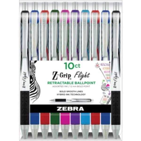ZEB21901 1.2 mm Z-Grip Flight Retractable Ballpoint Pens, Assorted Color - Pack of 10
