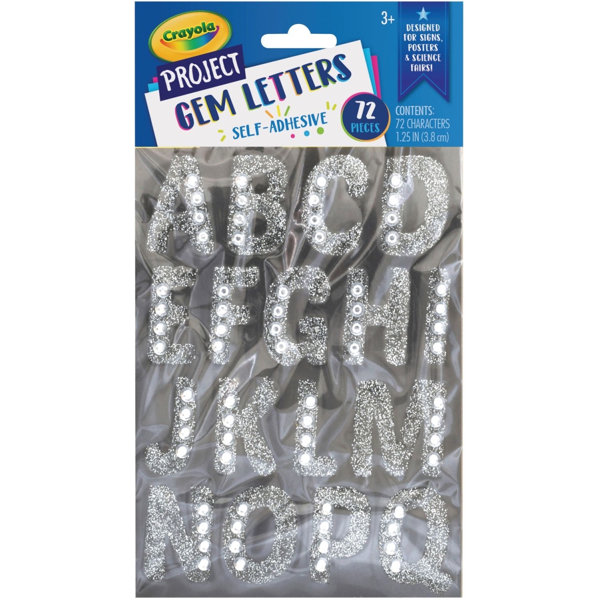 Picture of Pacon PACP1665CRA 1.25 in. Crayola Sparkling Gems Sticker Letters - Self-Adhesive, Silver - Pack of 24