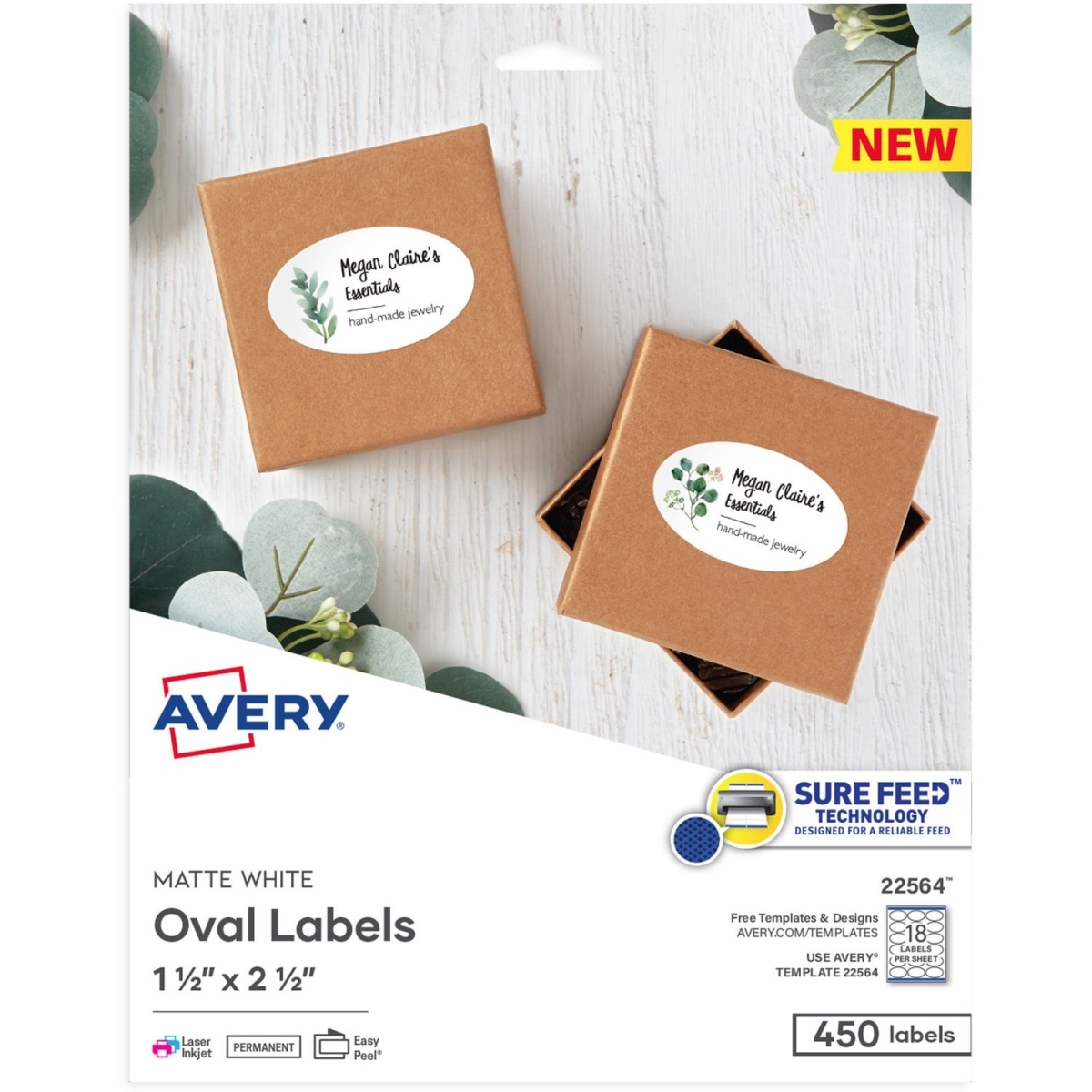 Picture of Avery AVE22564 1.5 x 2.5 in. Sure Feed Labels Paper&#44; Matte White - Pack of 450