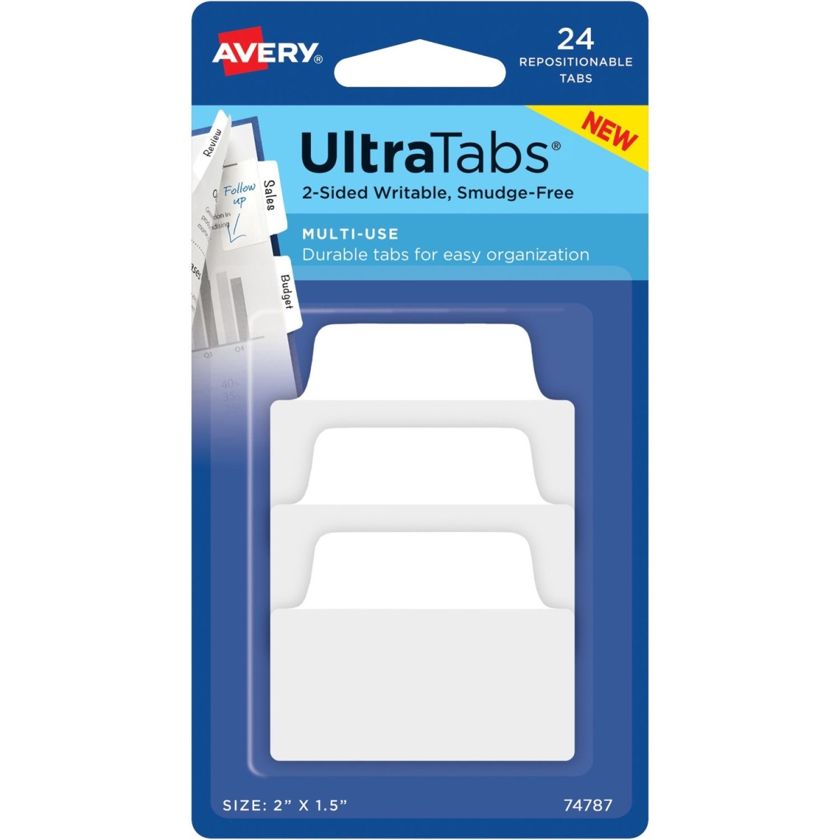 AVE74787 2 x 1.5 in. Repositionable Multi-Use UltraTabs, White - Pack of 24