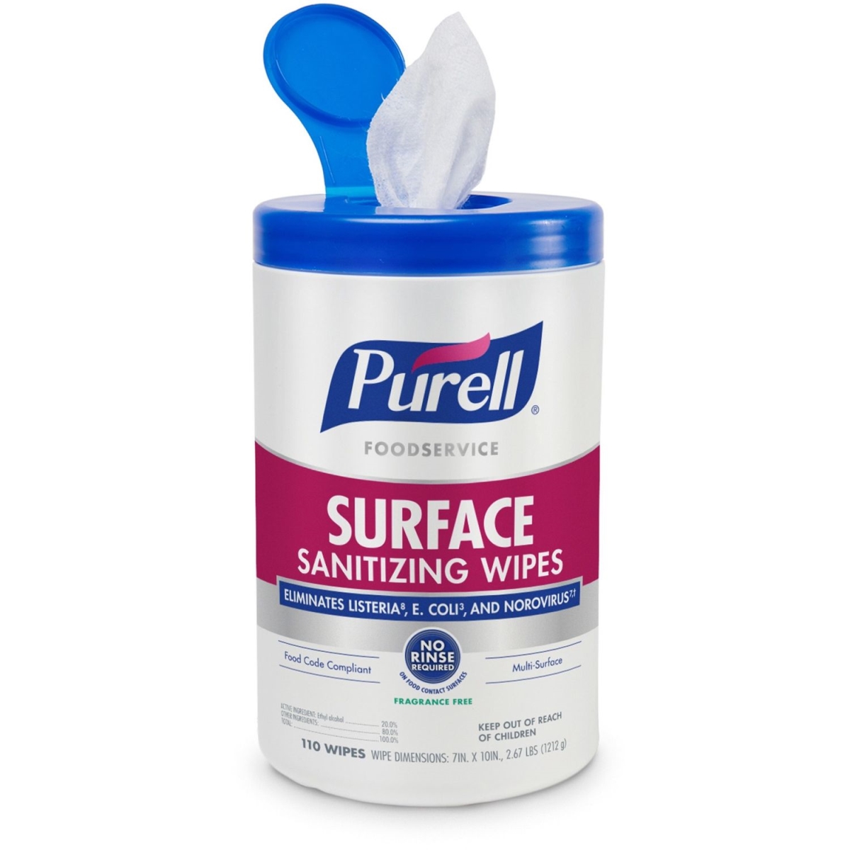 GOJ934106 Foodservice Surface Sanitizing Canister Wipes - 110 Count