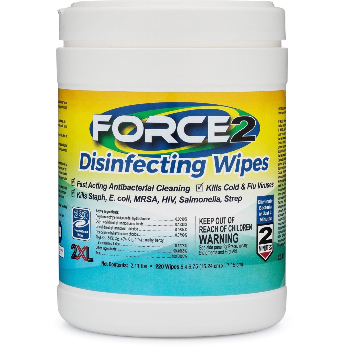 Picture of 2XL TXL407CT 6 x 6.75 in. Force 2 Disinfecting Wipes&#44; White - 220 Count - Pack of 12