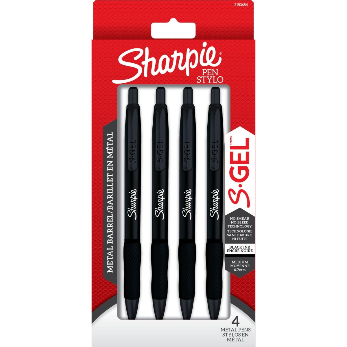 0.7 mm Matte Black Metal Barrel Sharpie S-Gel Pens Medium Point Pen - Pack of 4 -  Newell Brands, NE462708