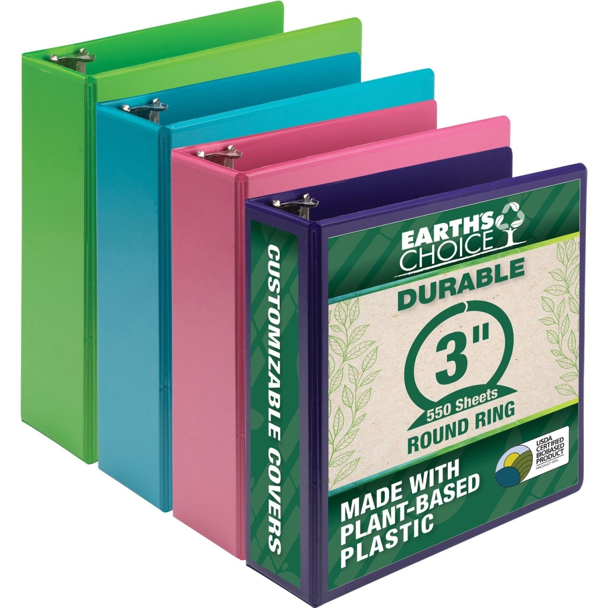3 in. Earthchoice Durable View Binder, Assorted Color - Pack of 4
