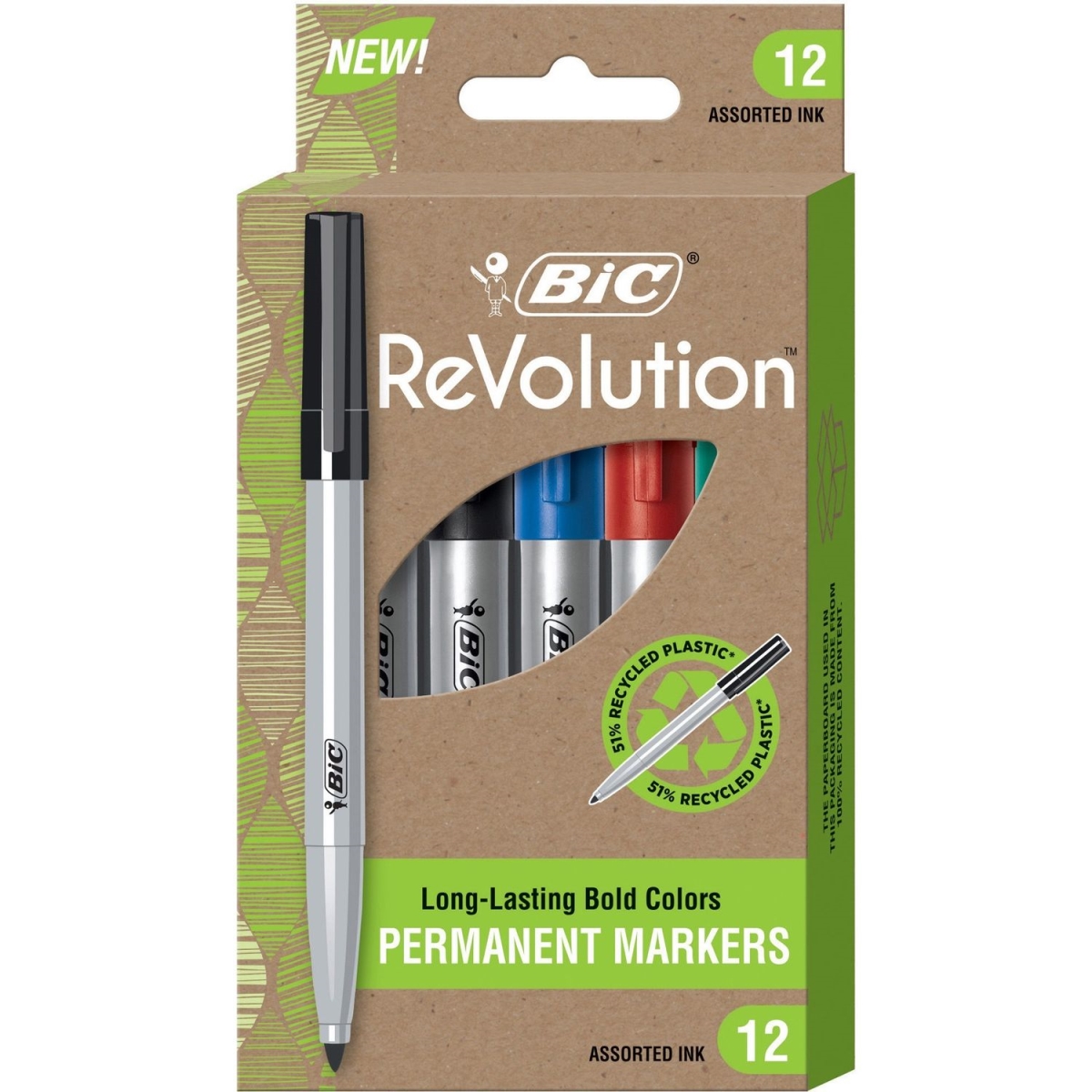 Picture of BIC BICPMER12AST Revolution Permanent Fine Point Marker&#44; Assorted Color - Pack of 12