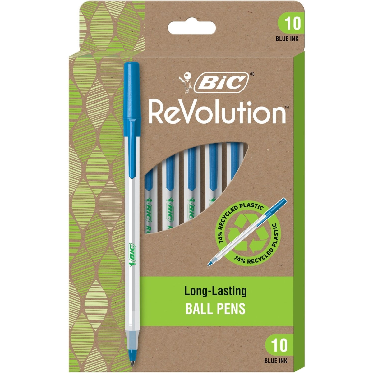 Picture of BIC BICGSME10BE 1 mm Semi-Transparent Barrel Revolution Round Stic Ballpoint Pen&#44; Blue - Pack of 10