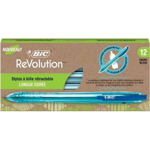 Picture of BIC BICBPRR11BE 1 mm Revolution Ocean Retractable Medium Ballpoint Pen&#44; Blue - Pack of 12
