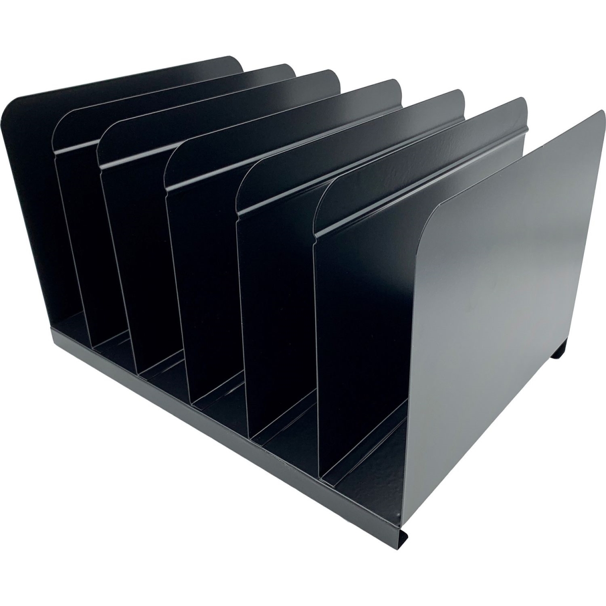 6 Compartments Steel 6-Slot Vertical Book Rack, Black
