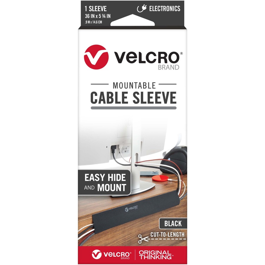 cloth hook and eye  5.7 x 36 in. Mountable Cut-To-Length Cable Sleeves - Black - 2 Pack of 2