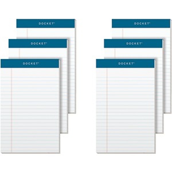 5 x 8 in. Docket Narrow Rule Writing Tablet, White - Pack of 6