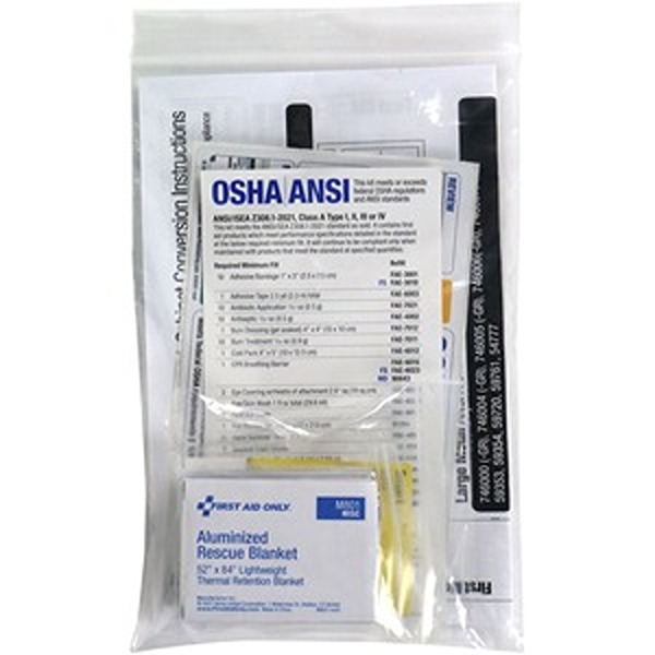 Replacement Kit,f/ANSI A First Aid,w/Foil Blanket,Clear
