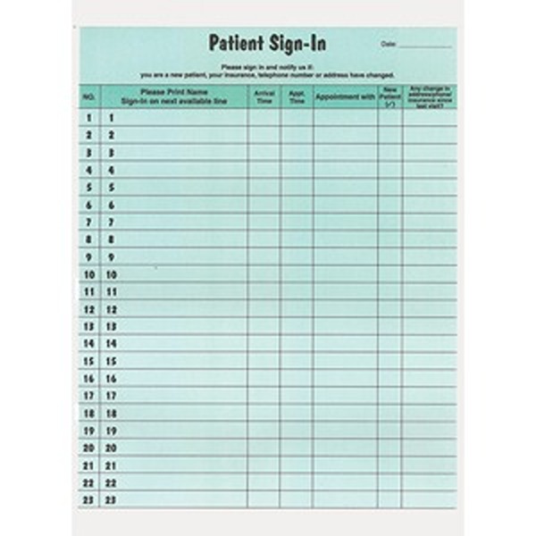 Patient Sign-In Label Form, Green