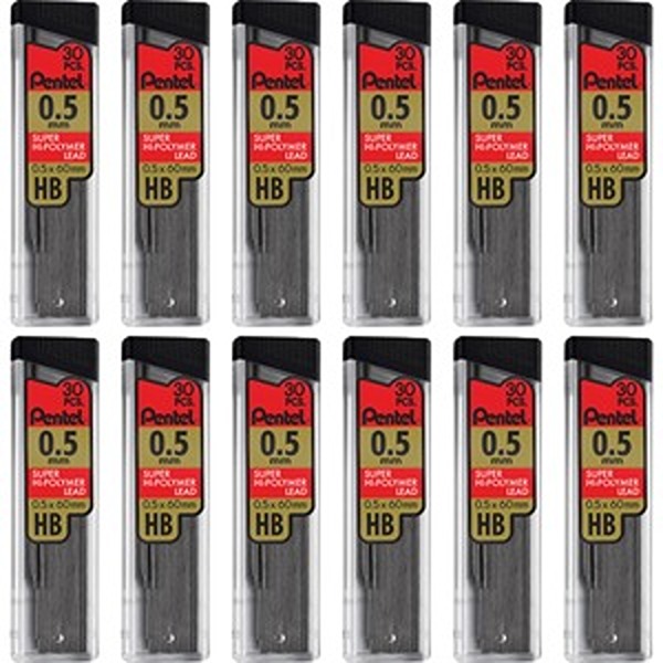 Picture of Pentel PENC25HBBX 0.5 mm Hi-Polymer Black Lead Refills - Pack of 12 - 30 Count