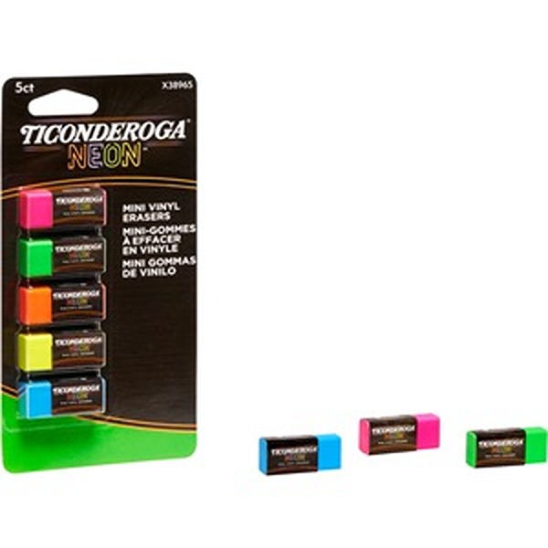 DIXX38965 Vinyl Neon Assorted Color Mini Eraser - Pack of 5 -  Ticonderoga