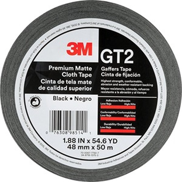 MMMGT2 Gaffers Matte Cloth Tape, Black