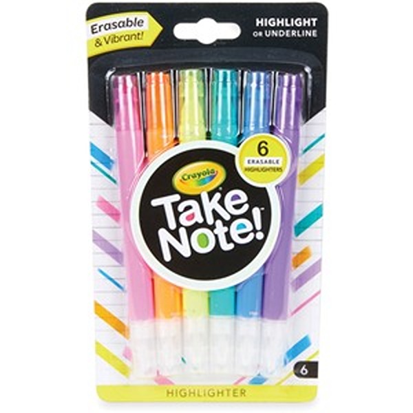Crayola CYO586504 Slim Eraseble Take Note Highlighter, 6 Count