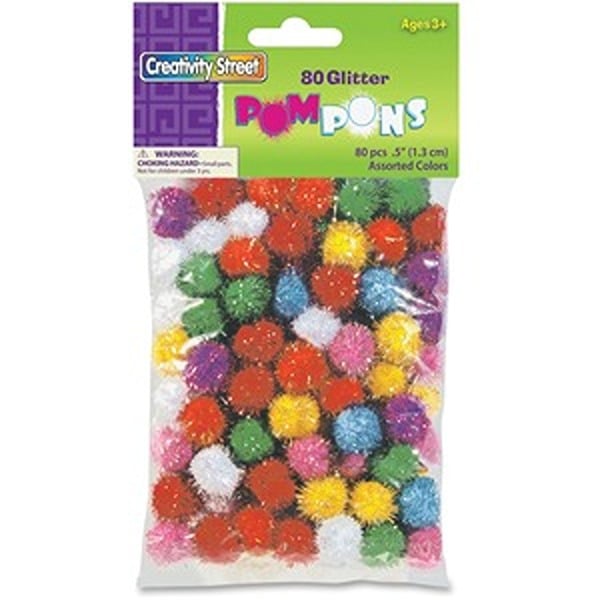 PAC811601 Assorted Color Glitter Pompon - 80 Count