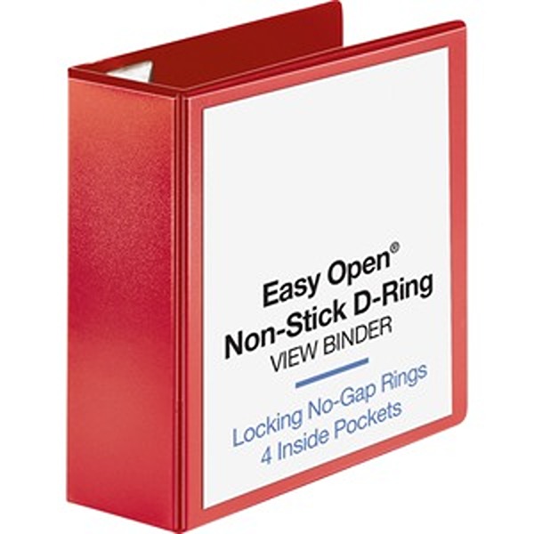 View Binder, D-ring, 4in Capacity, 8-1/2inx11in, Red