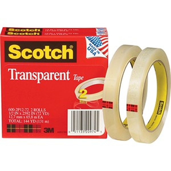 0.5 in. x 2592 Yards Transparent Tape Roll, Pack of 2