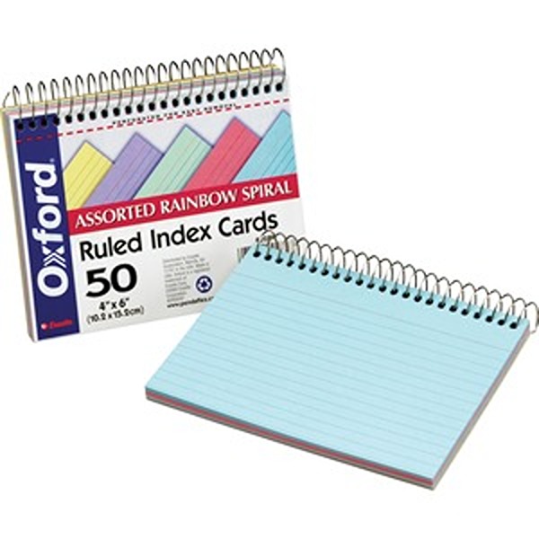 4 x 6 in. Oxford Spiral Bound Ruled Index Card - 100 Count