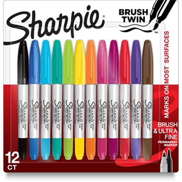 Brush Twin Permanent Assorted Color Permanent Marker, Pack of 12