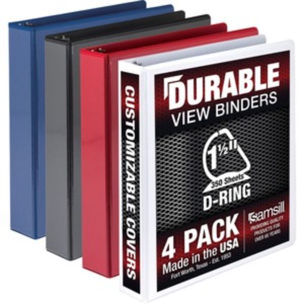 1.5 in. Durable View D-Ring Binder, Assorted Color - Pack of 4