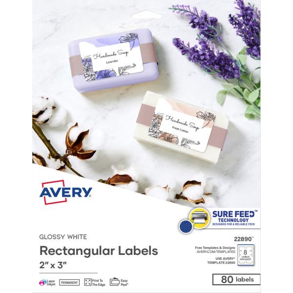 AVE22890 2 x 3 in. Rectangle Labels, White - Case of 80