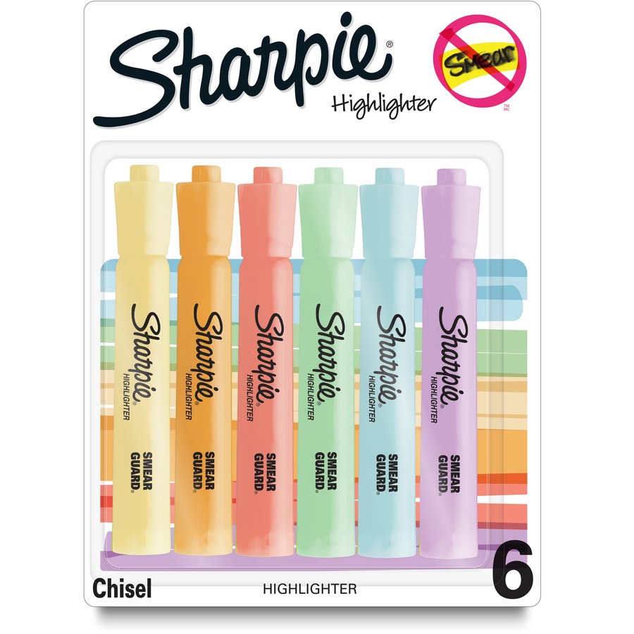SAN2157488 Sharpie SmearGuard Tank Style Highlighters, Assorted Color - 6 Count - Pack of 6