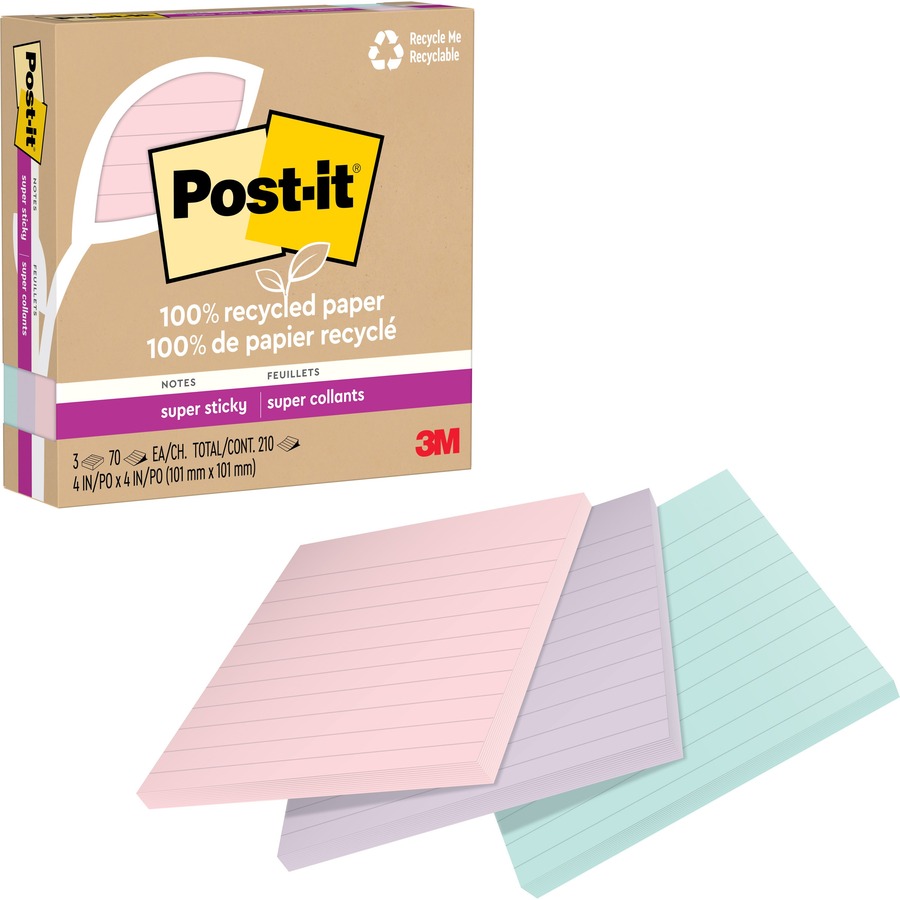 MMM675R3SSNRP 4 x 4 in. Post-it Super Sticky Adhesive Note, Assorted Wanderlust Pastel - Pack of 3