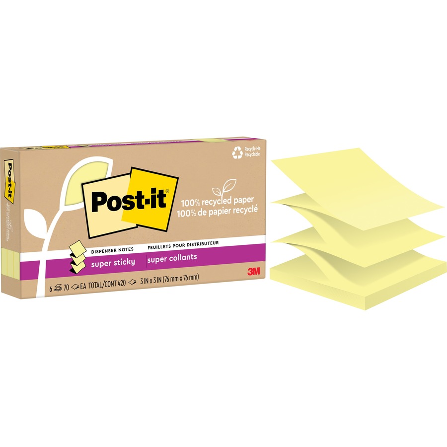 3 x 3 in. Recyclable Super Sticky Adhesive Note, Canary Yellow - Pack of 12