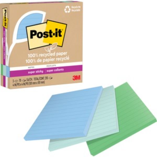 4 x 4 in. Recyclable Super Sticky Adhesive Note - Pack of 3