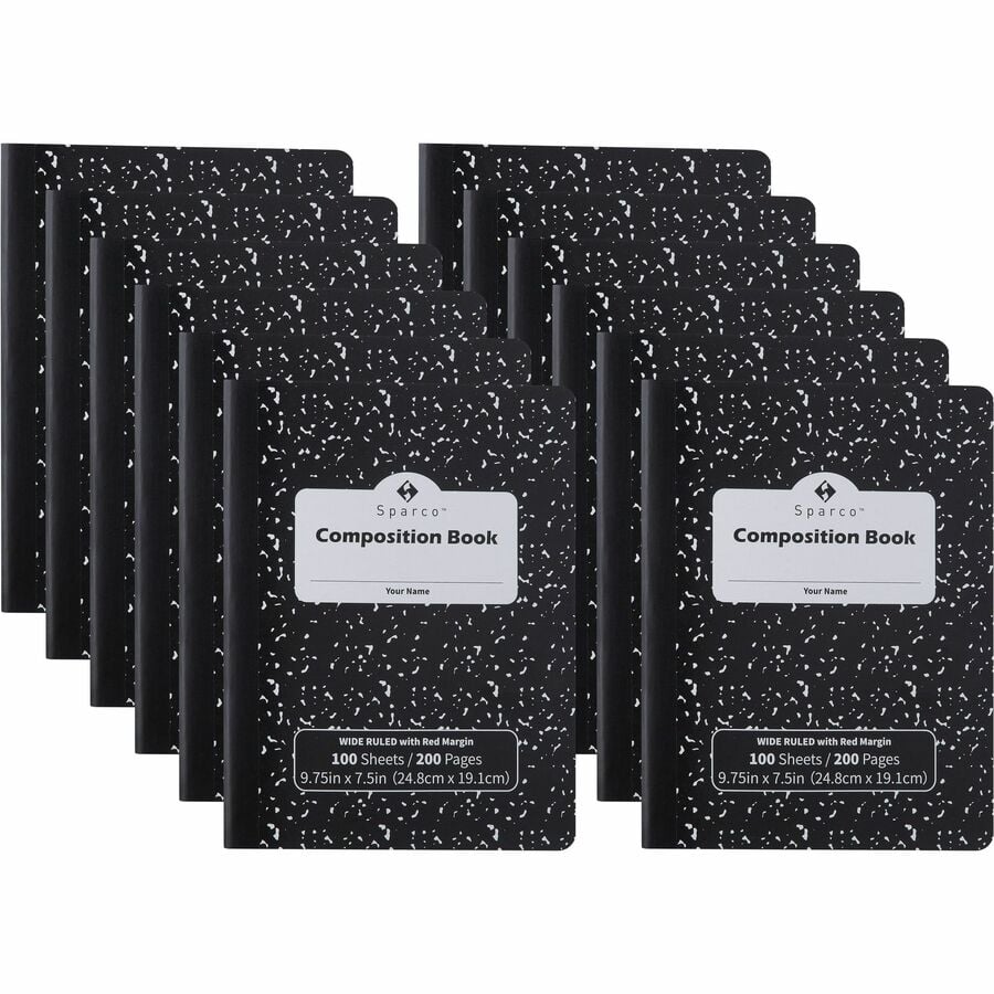 SPR00334 100 Sheets Composition Notebook, Black Cover - 12 Piece - Pack of 12