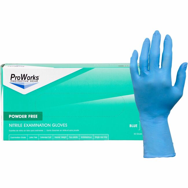 HOSN108EPFMED Extended Cuff Nitrile Exam Gloves, Blue - Medium - Case of 10
