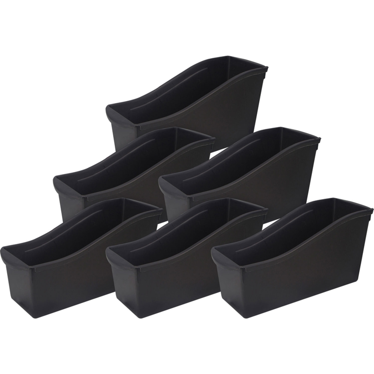 Plastic Book Bin, Black - Large - Set of 6