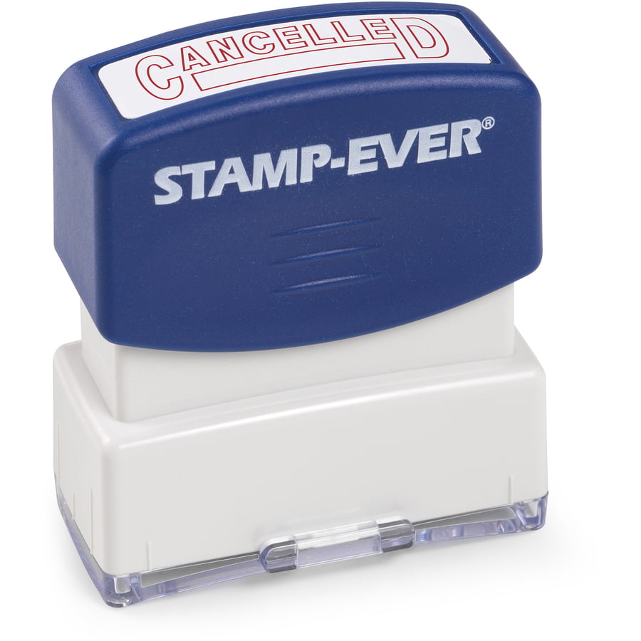 Stamp, Pre-Inked, inCanceledin, 9/16inx1-11/16in Imp, Red